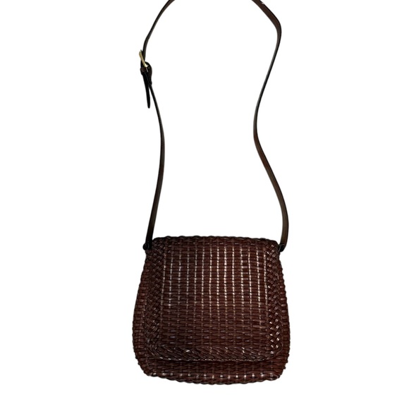 Talbots Leather Woven Crossbody Shoulder Bag Mahogany Brown Vintage - Picture 2 of 10